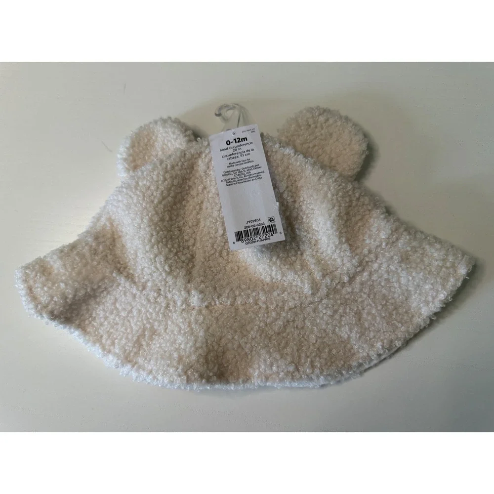 Cat & Jack Baby Bear Bucket Hat Cream Faux Shearling Sherpa 0-12M JY02554